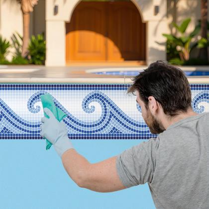 Imagem de Kit 28 Adesivos Borda Piscina Mosaico Ondas Do Mar 100x20cm