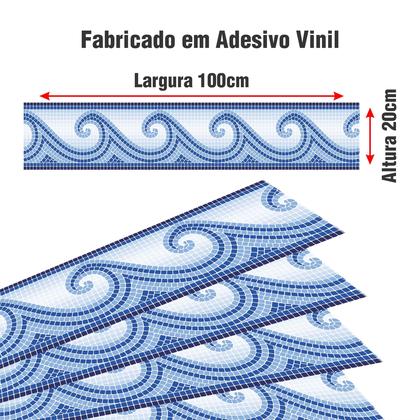 Imagem de Kit 28 Adesivos Borda Piscina Mosaico Ondas Do Mar 100x20cm