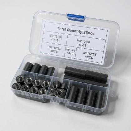 Imagem de Kit 28 Porca Espaçador Extensor Com Rosca Inox M8 5 Tamanhos