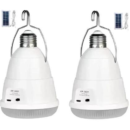 Imagem de Kit 2Pcs Lâmpada Bulb Led C/ Placa Solar 28W Emergência Residencial E27