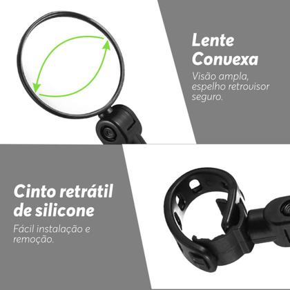 Imagem de Kit 2un Espelho Retrovisor Bicicleta Bike Convexo 360º Giratório P/ Guidão
