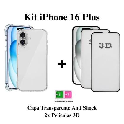 Imagem de Kit 2UN Pelicula 3D de Vidro + 1UN Capa Transparente para Iphone 16 16 PRO 16 PRO MAX 16 PLUS