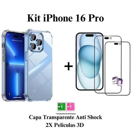 Imagem de Kit 2UN Pelicula 3D de Vidro + 1UN Capa Transparente para Iphone 16 16 PRO 16 PRO MAX 16 PLUS