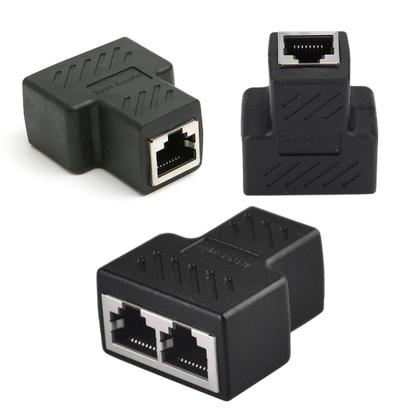 Imagem de Kit 2x Adaptador Duplicador Cabo De Rede RJ45 Ethernet Splitter Divisor Y Conector Blindado
