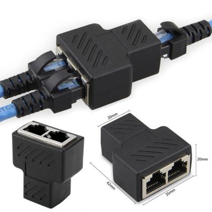 Imagem de Kit 2x Adaptador Duplicador Cabo De Rede RJ45 Ethernet Splitter Divisor Y Conector Blindado