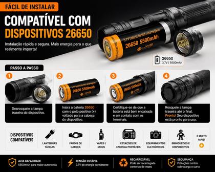 Imagem de Kit 2x Bateria 26650 Recarregável 3.7V 5500mAh JWS para Lanterna