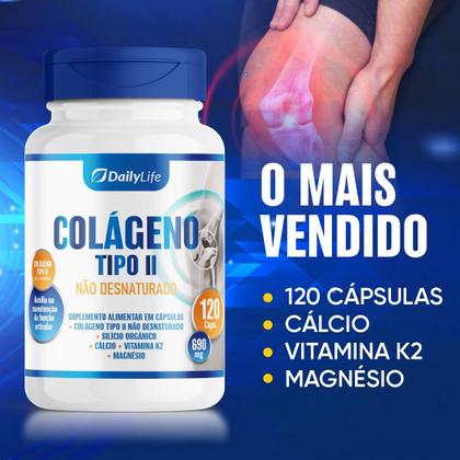 Imagem de Kit 2x Colageno Tipo 2 Não Desnaturado 590mg 120 Capsulas Suplemento Alimentar com Calcio Magnesio Vitamina K2 Silicio Organico