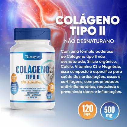 Imagem de Kit 2x Colageno Tipo 2 Não Desnaturado 590mg 120 Capsulas Suplemento Alimentar com Calcio Magnesio Vitamina K2 Silicio Organico