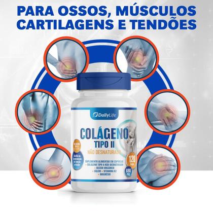 Imagem de Kit 2x Colageno Tipo 2 Não Desnaturado 590mg 120 Capsulas Suplemento Alimentar com Calcio Magnesio Vitamina K2 Silicio Organico