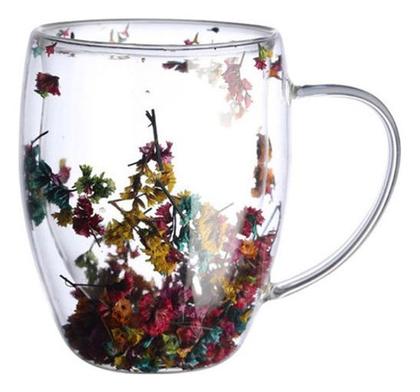 Imagem de Kit 2x Copos De Vidro Flor Seca Duplo Copo Flores Secas Xicara Caneca