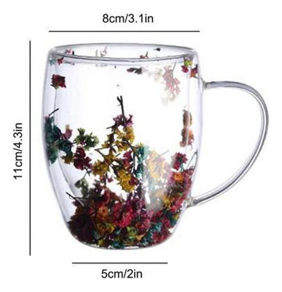 Imagem de Kit 2x Copos De Vidro Flor Seca Duplo Copo Flores Secas Xicara Caneca