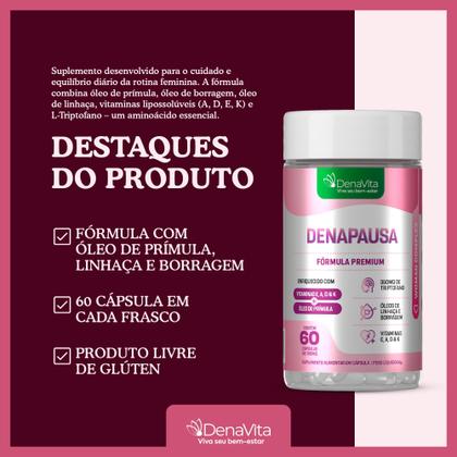 Imagem de Kit 2x Denapausa, Óleos de Prímula, Linhaça, Borragem, Vitaminas A, D, E, K, Triptofano, Menopausa e TPM, Denavita