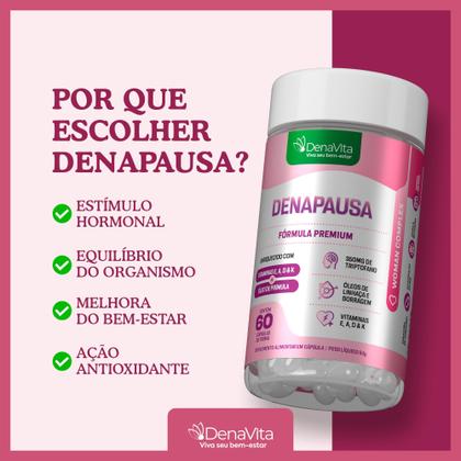 Imagem de Kit 2x Denapausa, Óleos de Prímula, Linhaça, Borragem, Vitaminas A, D, E, K, Triptofano, Menopausa e TPM, Denavita