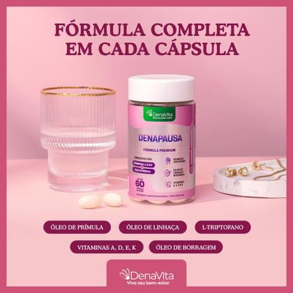 Imagem de Kit 2x Denapausa, Óleos de Prímula, Linhaça, Borragem, Vitaminas A, D, E, K, Triptofano, Menopausa e TPM, Denavita