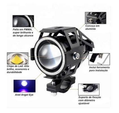 Imagem de Kit 2X Farol Milha Led Moto Universal Alumínio U7 Angel Eyes