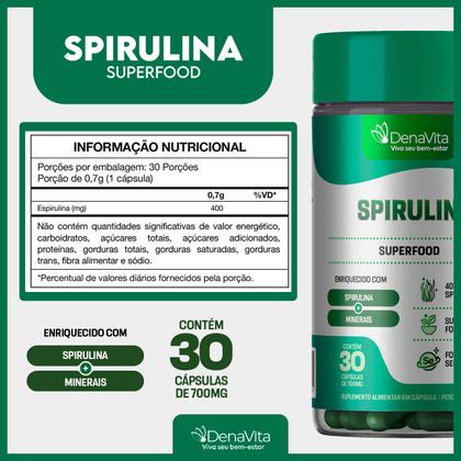 Imagem de Kit 2x Frascos Spirulina Pura - Rico em Proteínas + Vitaminas + Selênio - Vegana - Denavita