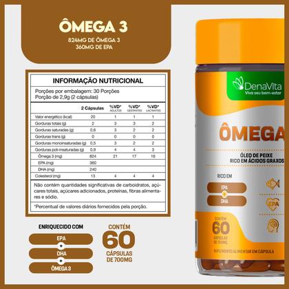 Imagem de Kit 2x Ômega 3 Ultra Concentração 824mg, Epa 540mg, Dha 360mg, 120 Cápsulas, Denavita