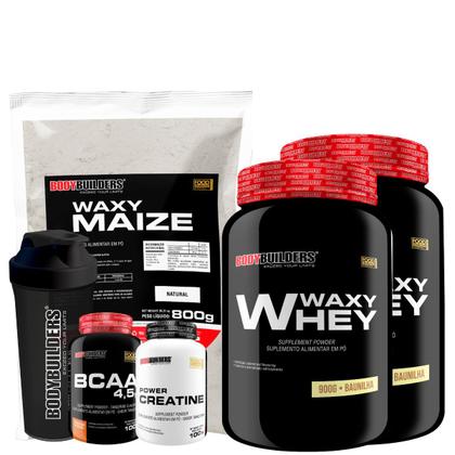 Imagem de KIT 2x Whey Protein Waxy Whey 900g + BCAA 4,5 100g + POWER Creatina 100g + Waxy Maize 800g + Coqueteleira