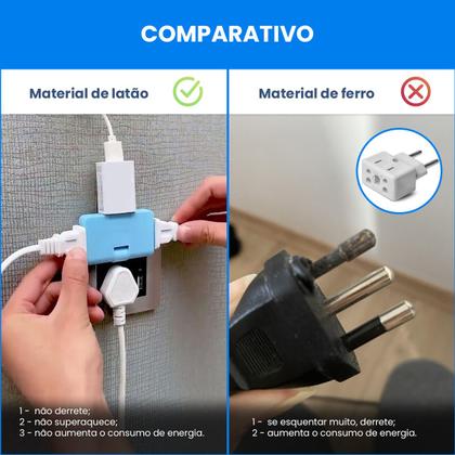 Imagem de Kit 3 Adaptador Benjamin Tomada Multiplicador Dobrável 16a