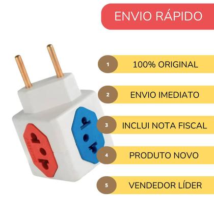 Imagem de Kit 3 Adaptador Tomada Cubo 4 Entradas Benjamin 10 A Dado