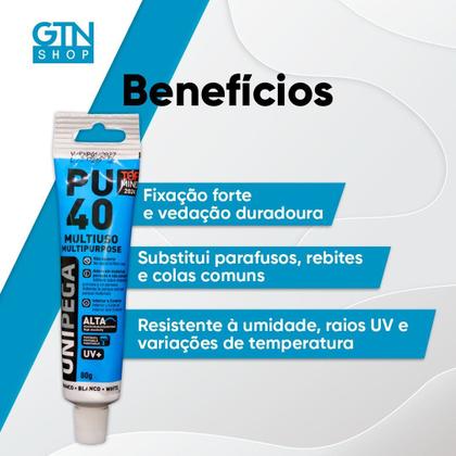 Imagem de Kit 3 Adesivos Selante PU 40 Bisnaga Plástica Unipega Branco 80G/50ML