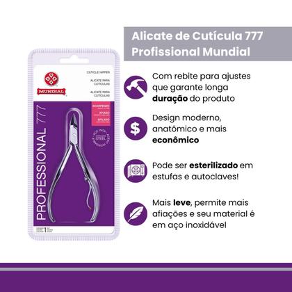 Imagem de Kit 3 Alicates Mundial Profissional 722 - 777 -522 Manicure