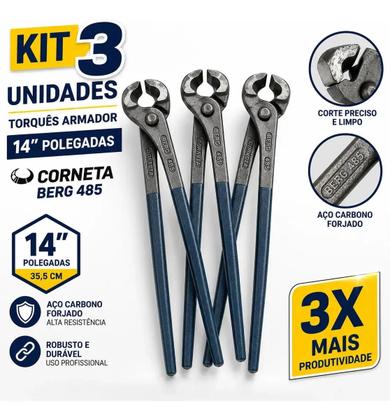 Imagem de Kit 3 Alicates Torquês Armador Berg 14 Polegadas Profissional Aço Carbono