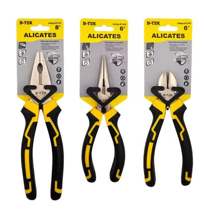 Imagem de Kit 3 Alicates - Universal, Bico e Corte Diagonal B-Tek