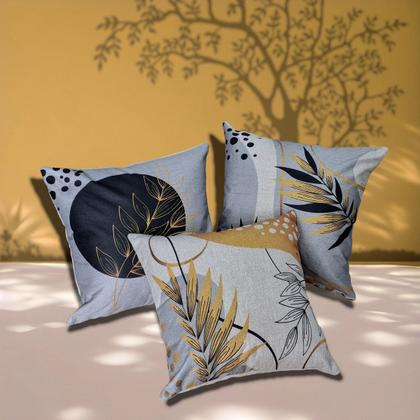 Imagem de Kit 3 Almofadas Em Linho Florais Amarela Cinza Preta 45x45