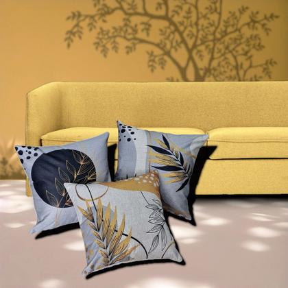 Imagem de Kit 3 Almofadas Em Linho Florais Amarela Cinza Preta 45x45