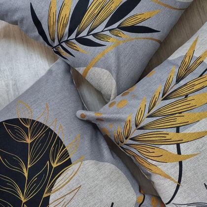 Imagem de Kit 3 Almofadas Em Linho Florais Amarela Cinza Preta 45x45