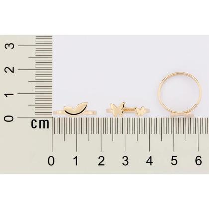 Imagem de Kit 3 aneis rommanel banhado ouro 3x 24k 18k e 22k feminino triplo borboletas 513488