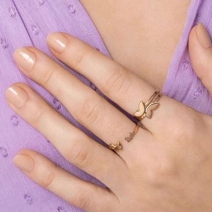 Imagem de Kit 3 aneis rommanel banhado ouro 3x 24k 18k e 22k feminino triplo borboletas 513488