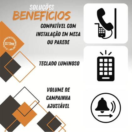 Imagem de Kit 3 Aparelho Telefone Fixo Gôngola com Fio e Teclado Luminoso mesa parede escritório prático