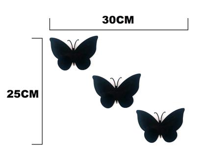 Imagem de Kit 3 Apliques Mdf Preto Borboleta 12x9 Cm Quadro Decoração com fita dupla face aplique borboletas