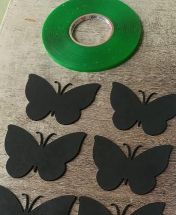 Imagem de Kit 3 Apliques Mdf Preto Borboleta 12x9 Cm Quadro Decoração com fita dupla face aplique borboletas