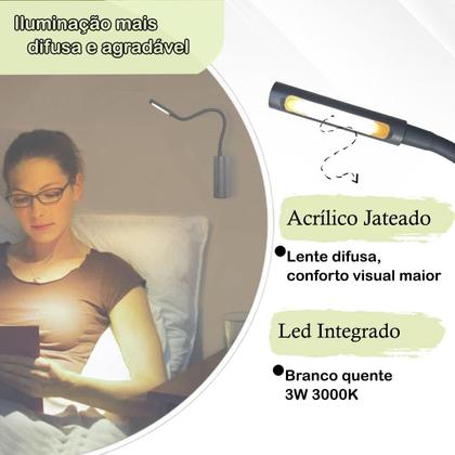 Imagem de Kit 3 Arandela Leitura Quarto Led Interruptor Preto Movel