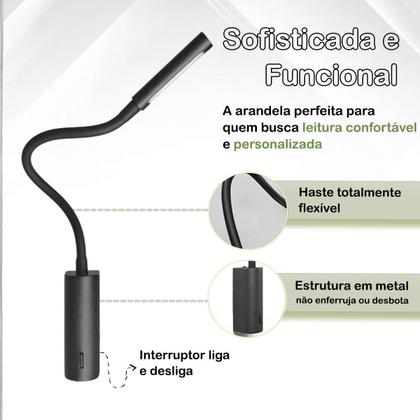 Imagem de Kit 3 Arandela Leitura Quarto Led Interruptor Preto Movel