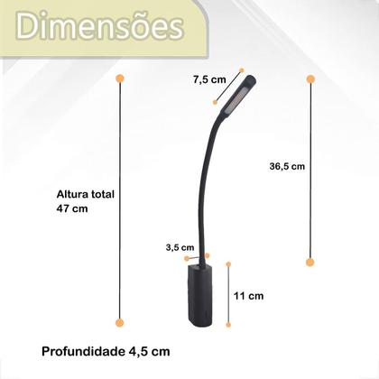 Imagem de Kit 3 Arandela Leitura Quarto Led Interruptor Preto Movel