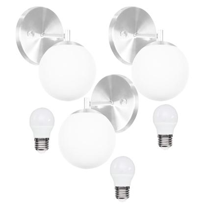 Imagem de kit 3 Arandelas Orby Bolinha Escovado + lampadas 3000k