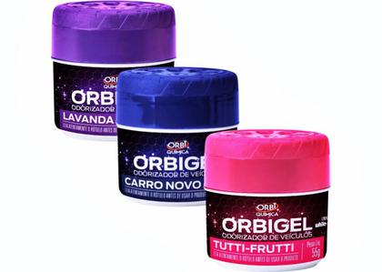 Imagem de Kit 3 Aromatizantes Gel 55G Orbigel Carro Novo Lavanda TuttiFrutti