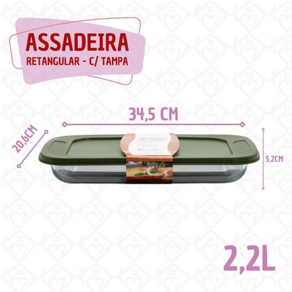 Imagem de Kit 3 Assadeira Lasanheira Vidro Retang 2,2L Tampa Silicone