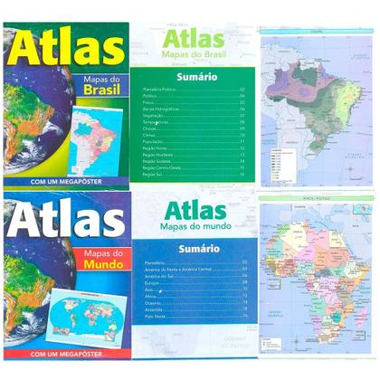 Imagem de Kit 3 Atlas Escolar Mapas do Mundo Mapas do Brasil Atlas Geográfico do Brasil