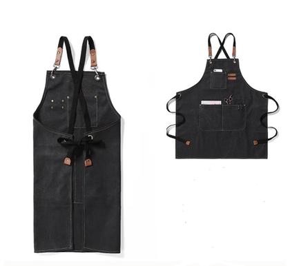 Imagem de Kit*3 Avental De Couro E Jeans Chef De Cozinha Barista Cabeleireir