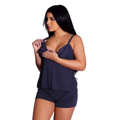 Imagem de Kit 3 Baby Doll Short e Camiseta Amamentação Pijama Gestante Maternidade Pós Parto Grávida Prático
