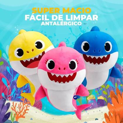 Imagem de Kit 3 Baby Shark Pelúcia Antialérgico Brinc Ventosa Musical