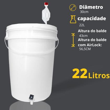 Imagem de Kit 3  Baldes 22 Litros Fermentador Torneira e Airlock Tampa e Alça Reforçada
