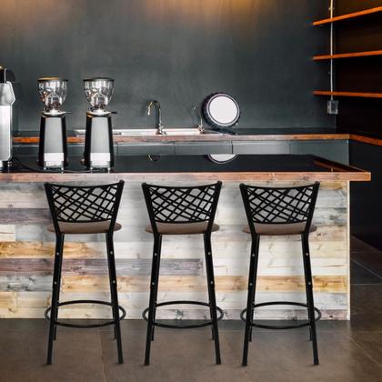 Imagem de Kit 3 Bancos Banquetas 60cm Eclipse Preta Ideal Balcão Ilha Bistrô Bar Cozinha Bancada Área Gourmet Sorveteria