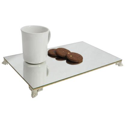 Imagem de Kit 3 Bandeja Clássica Retangular Espelhada Pé Babilonia Pequeno Niquelada 30x18 MDF Madeira