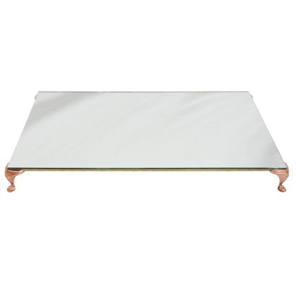 Imagem de Kit 3 Bandeja Clássica Retangular Espelhada Pé Grande Rose 28x20 MDF Madeira